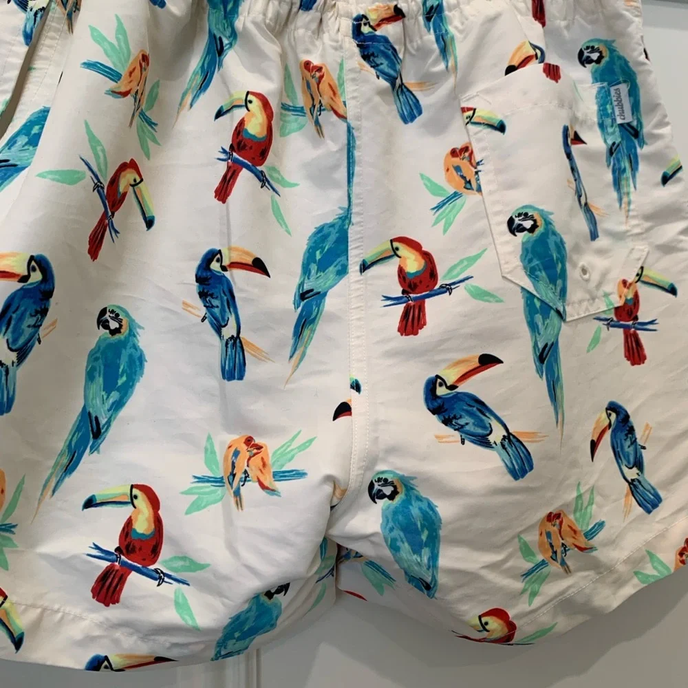 Chubbies Parrot Print Swim Trunks - White and Blue - Picture 2 of 4